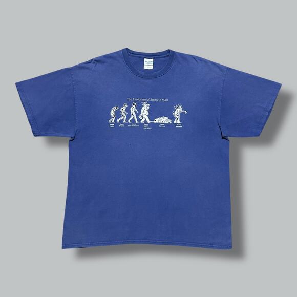 Vintage y2k Zombie Shirt Evolution of Man Graphic Tee Faded Distressed Blueberry - Picture 1 of 7